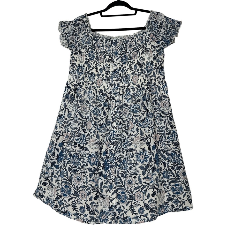 Abercrombie Dress Womens XL Smocked Boho Floral Short Sleeve Stretch Lined Beach
